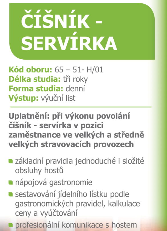 Střední škola živnostenská - učební obor Číšník-servírka